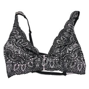 Victoria’s Secret Black Laced Overlay Cage Strap Front Snap Triangle Bralette